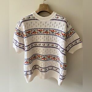 Vintage St. Michael Cotton Knit Top | Cottagecore Floral Sweater Made in Canada